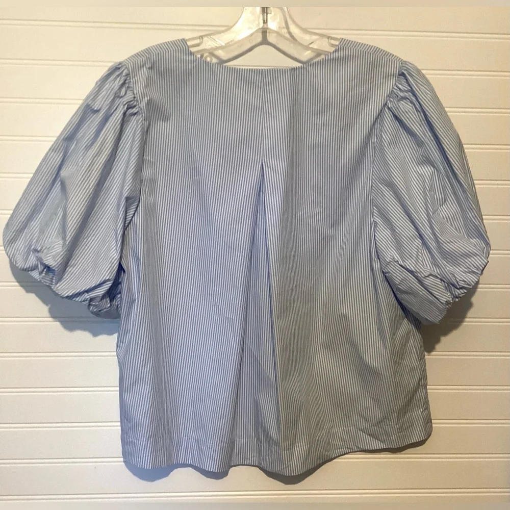 Kate Spade new york x Target Blue/White Women's Stripe Puff sleeve Blouse  Sz M - Picture 8 of 11